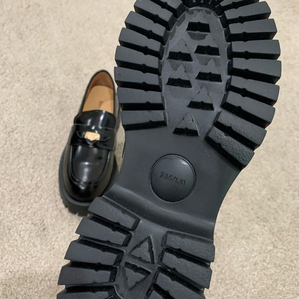 Black Chunky Patent Leather Loafers with Gold Hardware / platforms - Picture 4 of 9